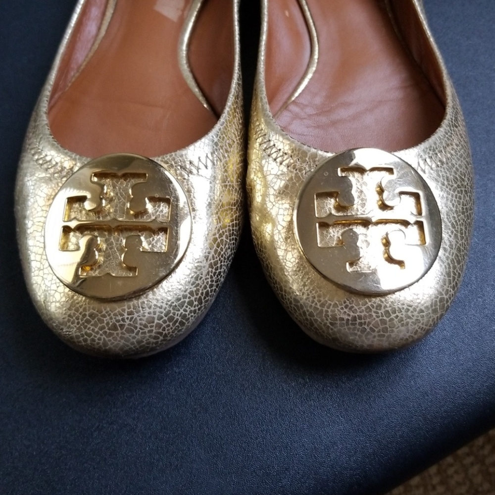 Tory Burch REVA metallic gold flats